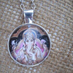 Ganesha Glass Cabochon Pendant Necklace